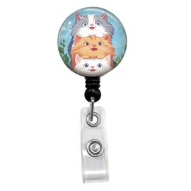 Lovely cat Retractable ID Card Badge Holder with Alligator Clip, Name Nurse Decorative Badge Reel Clip on Card Holders