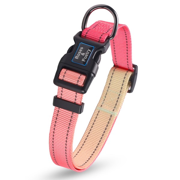 Roses&Poetry Reflective Dog Collar with Pink Gradient Color, Adjustable Durable