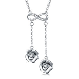 REDSUN Infinite Necklace for Women 925 Sterling Silver Camellia Necklace with Cubic Zirconia Pendant Necklaces Delicate Jewellery Mother's Day Birthday Gift for Daughter Girls Mum, Sterling Silver