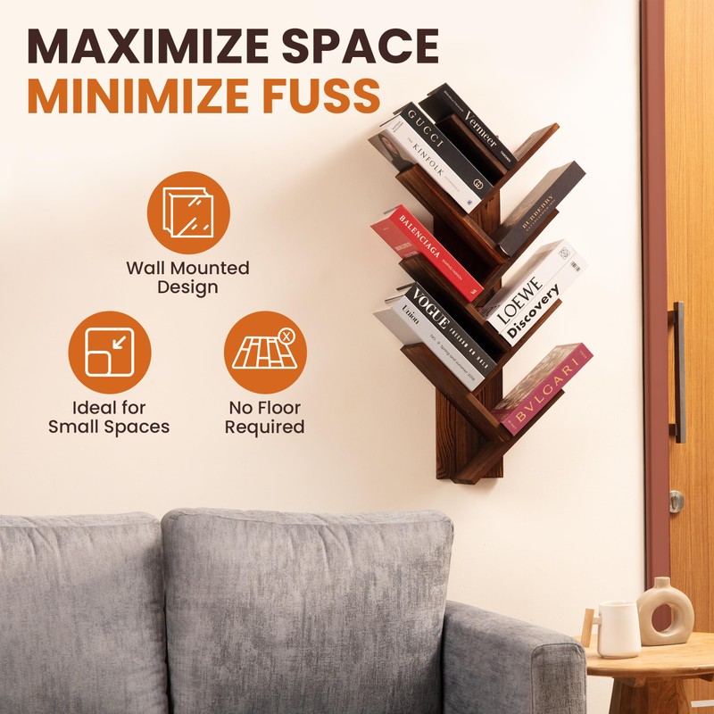 FreshDecor Tree Bookshelf, 7-Tier Wall Mounted Bookshelf Tree – Natural