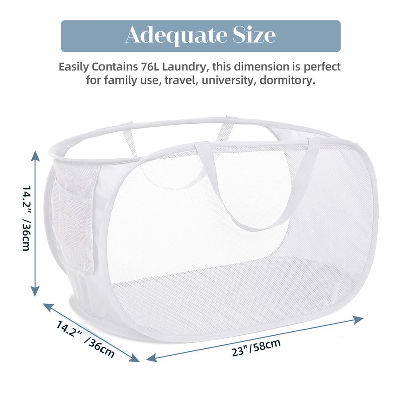 Strong Mesh Pop Up Laundry Basket, Collapsible Laundry Hamper with