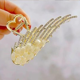 YUEELI Rhinestone Angel Wing Hair Claw Clip for Women Girls, Metal Claw Clip Large Hair Clips for All Hair Types, Gold