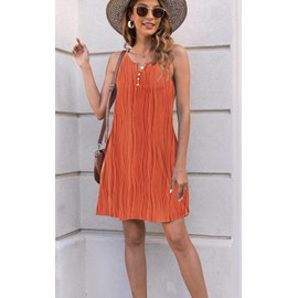Disamer Womens Summer Dress 2025 Casual Button Down V Neck Sleeveless Boho Floral Beach Sundresses Vacation A-Line Dresses,LIU Orange,X-Large