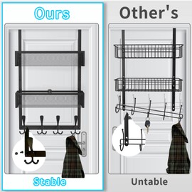 Kaiferty Over The Door Hooks Organizer,Coat Rack with 12 Hooks and 2 Mesh Baskets,Back of Door Storage Organizer for Bathroom,Bedroom,Kitchen,Office(Black)