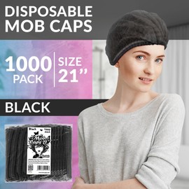 ABC Disposable Mob Cap 21. Black Bouffant Hair Nets Pack of 1000, Breathable Disposable Hair Covers for Nurses, Non-Woven Disposable Hair Caps for Nurses, Bouffant Caps with Elastic Stretch Band