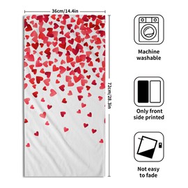 Happy Valentines Day Hand Towels Pack of 2 Romantic Red Pink Love Heart Bathroom Towel 28.3x14.4 Inch Wedding Anniversary Holiday Decorative Super Soft Kitchen Towels for Guest Home Hotel Gym