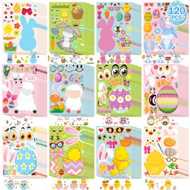 Motiskyy 120 Sheets Easter Crafts Stickers for Toddlers,Make a Face Easter Stickers,Easter Basket Stuffers for,Make Your Own Stickers,Easter Decorations Gift Party Favor Supplies Crafts