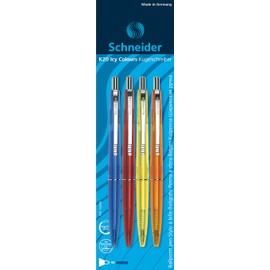 Schneider Icy Colours K20 ballpoint pen, M tip, blue ink, Blister Pack of 4 Crayons-Assorted Colours