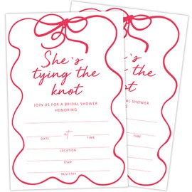 Crocothemis Pink Bow Bridal Shower Invitations With Envelopes, She's Tying The Knot, Set of 25 Invitations For Bridal Shower, Engagement Party, Wedding Party, Bride-To-Be Party Favors & Supplies -A16