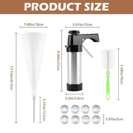 Churro Maker Machine - Stainless Steel Churro Maker Professional Churrera with 8 Stainless Steel Decorating Tips ＆ 8 Discs, Piping Bag, Churro Filler Hollow Churro(Black+silver)