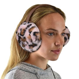 C.C - Orejeras suaves y cálidas para invierno, con diadema ajustable, color rosa leopardo