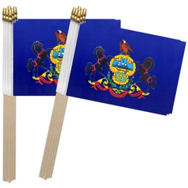 Pennsylvania PA State Flag on Wood Stick Small Mini Hand Held Flags,5x8 Inch,12 Pack