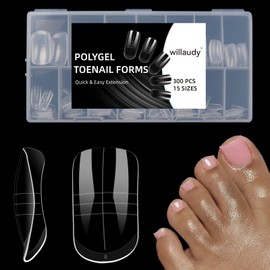 300 Pcs 15 Sizes Polygel Toenail Forms for Extention Full Cover Toes Dual Forms for Polygel Acrylic Poly Gel Nail Forms Reusable Toe Nail Tips Mold