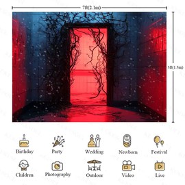 KUKUSOUL 7x5FT Halloween Backdrop Horror Forest Red Door Backdrop Upside Down Background Indoor Outdoor Kids Adults Birthday Party Studio Props Halloween Banner KUBDJ1661