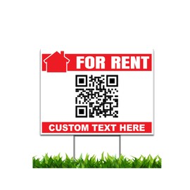 For Rent Yard Sign Custom Large QR Code, Double Side Print, Outdoor Weatherproof Corrugated Plastic, Metal H-Stake Included (24x18)