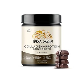 Polvo de proteína de caldo de hueso, chocolate, 20 porciones, proteína de 19 G, colágeno natural de fuentes de alimentos enteros reales, apoya la como