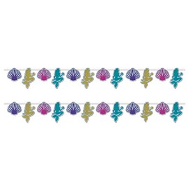Beistle 2 Piece Mermaid & Seashell Streamers, 9.25" x 9', Multicolor