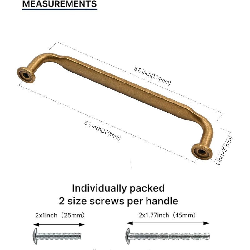 Amerdeco 10 Pack Antique Brass Cabinet Pulls 6.3 Inch(160mm) Hole