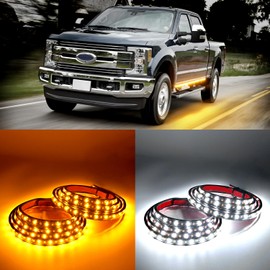 GOOACC Truck Running Board Lights - 2PCS 60 Inch DRL LED Side Maker Light Kits for Extended and Crew Cab Trucks Pickup White Courtesy Amber Sequential Turn Signal Lighting Strips