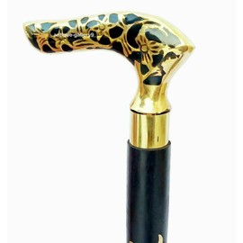 Black Brass Head Handle Wooden Walking Stick Vintage Style Designer Cane Collectible Gift