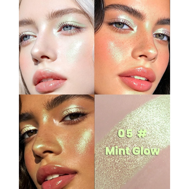 Mint Glow Glitter Eyeshadow, Holographic Iridescent Highlighter Eye Shadow