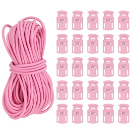 PATIKIL 10 Yard Elastic Bungee Cord & Single Hole Cord Lock, 25 Pack Plastic Oval Spring Toggle Stopper for Paracord Drawstring Shoelace Clothing Backpack Bags, Pink