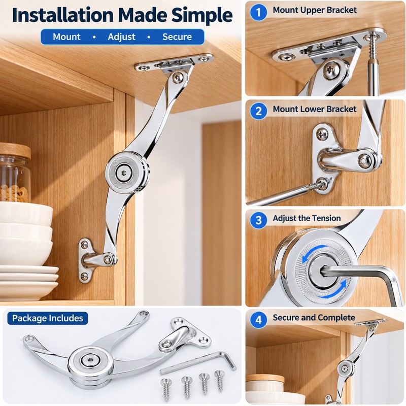 2-Pack Adjustable Hydraulic Lid Support for Lift-Up Cabinets – Random