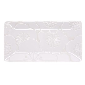 Saikaitoki 18088 Long Plate, White, 9.8 inches (25 cm), Hasamiyaki, Hafuri, Long Square Plate, Plum