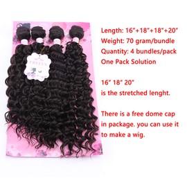 FRELYN 4 Bundles Deep Wave Curly Synthetic Hair Weave Extensions Color 2# (16" 18" 18" 20"), Soft and Natural as Human Hair Weave Bundles