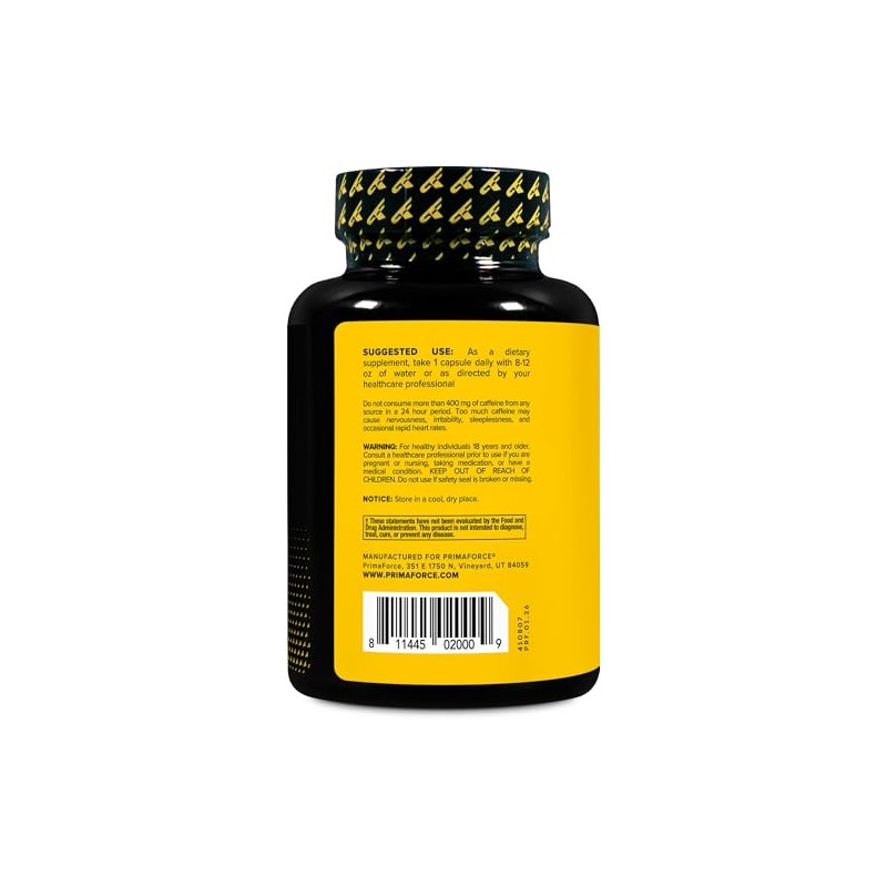 PrimaForce Cafeína con L-teanina - 100 mg - 180 cápsulas