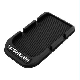 Car Dashboard Anti-Slip Mat, Double-Groove Auto Cell Phone Holder, PVC Sticky Gripping Gel Pad with Number Plate, Non-Slip Vehicle Dash Sticky Pads for Phone GPS, Keychains, Sunglasses (Pure Black)