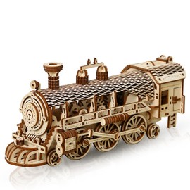 Hallisun 3D Wooden Puzzle for Adults, Wooden Train Mechanical Gear Model Kit, Mechanical Construction Train Model Building, DIY Vintage Construction Craft Set, DIY Christmas Birthday Gifts, 361 Pieces