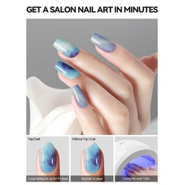 EBANKU Semi Cured Gel Nail Strips, 20PCS Blue Cat Eye Glitter UV Gel Nail Stickers Wraps for Summer DIY Salon-Quality Nail Strips with File, Stick- UV Light Required