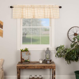 VHC Brands Annie Buffalo Check Cotton Farmhouse Kitchen Curtains Rod Pocket 16x72 Valance, Tan