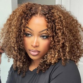 Curly BOB Wig Human Hair 220 Density 13x4 HD Lace Front Deep Wave Wigs for Black Women 4/27# Glueless Colored Pre Plucked Deep Wave Wet and Wavy Glueless Wigs Human Hair Highlight 12 Inch