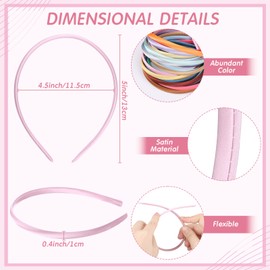 XunYee 100 Pieces Girls Headbands 0.4 Inch Width DIY Satin Covered Headbands for Girls Colorful Thin Head Bands for Girls Hair Plain Hairbands Hair Band for Women, 40 Colors