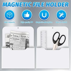 Caoruiy 2 Pack Magnetic File Holder - Paper Holder, Pocket Organizer,Hanging Wall File Organizer Office Supplies Storage, Magazine Mail Organizer Case for ,Planners,Letter