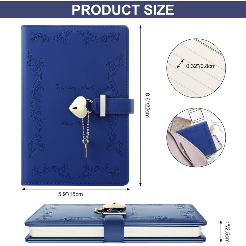 Girls Diary with Lock and Key, Cute Heart Shaped Lock