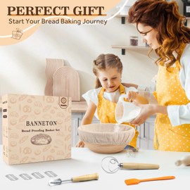 Neddie Banneton Bread Proofing Baskets Set Sourdough Bread Baking tools sourdough starter kit Bread Making Baking Fermentation with 9 Inch Round & 10 Inch Oval Woven vine Basket Gift Set