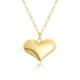 Z ZACHÉ 18K Gold Plated Chunky Heart Necklace,Love Heart Necklaces For Women Jewelry,18+2"
