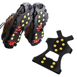 SING F LTD 1 Pair Ice Snow Grips Shoe Spikes Anti-Slip Rubber Traction Cleats Crampons with 20 Steel Studs for Walking on Snow and Ice Snow Shoveling L(42-46)
