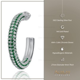 Gold Hoop Earrings for Women - 14k Gold Plated Earrings 925 Sterling Silver Post - Fully Studded with AAA+ CZ Stones - Chunky Gold Earrings - Hypoallergenic Open Hoops Nickel and Lead Free, Brass Sterling Silver, Cubic Zirconia