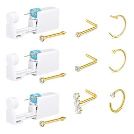 AceFun Pack of 9 Nose Piercing Gun Kit, Silver Gold Piercing Gun, Built-in Nose Studs, Painless Self Piercing Kit with 20G Nose Rings Studs, Disposable Piercing Gun for Home Nose Piercing, Stainless
