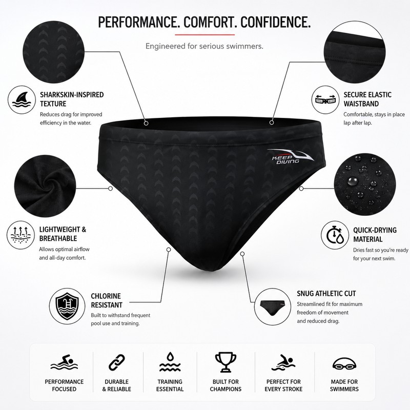 Men’s Competition Swim Briefs for Training – Quick-Dry Sharkskin-Style Athletic