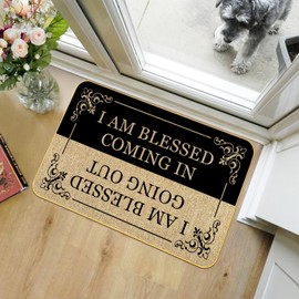 Front Door Mat I'm Blessed Come in Out Welcome Doormat for Entryway, 17''x29'' Fun Greeting Christian Doormats Non Slip Front Door Mat Farmhouse Rubber Based Outdoor Mat Rug for Indoor Patio