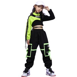 Big Girls Crop Top Cargo Pants Set Active Outfits Hip Hop 3PCS Dance Outfits (14-16 Black)