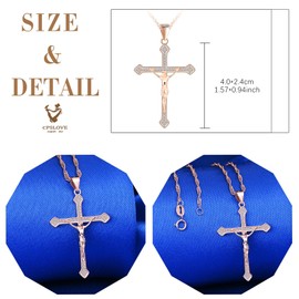 CPSLOVE Women's 925 silver cross necklace with zirconia, religious cross Jesus pendant, Easter jewellery, rose gold