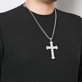 HZMAN Large Cross Necklace for Men High Polished Stainless Steel Heavy Oversize Silver Cross Pendant Christian Faith Jewelry Gift 7mm Cuban Chain