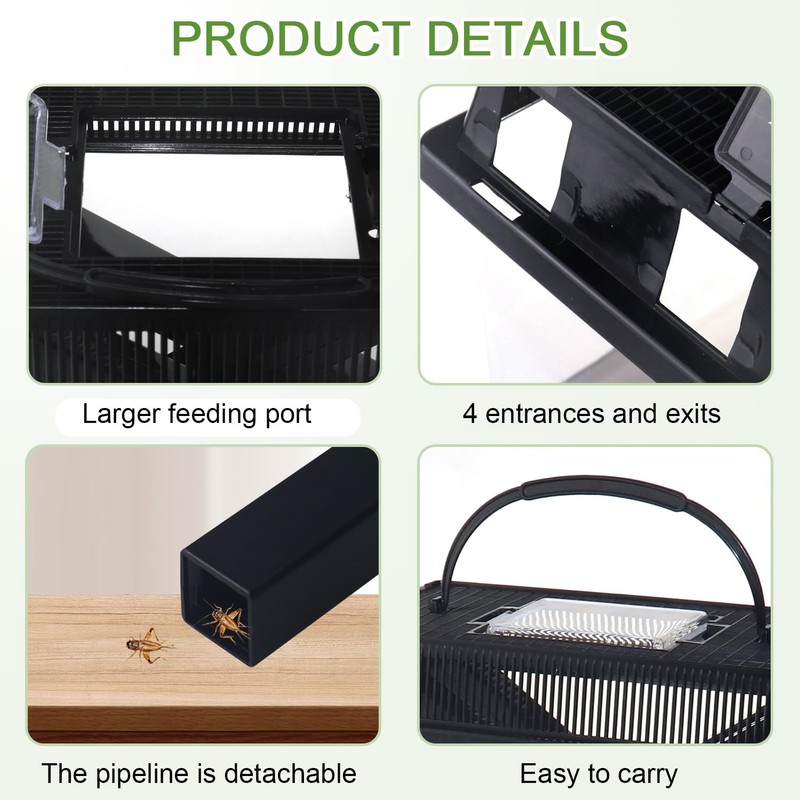 NANEEZOO Cricket Keeper, Equipped with Water & Food Feeding Dish,