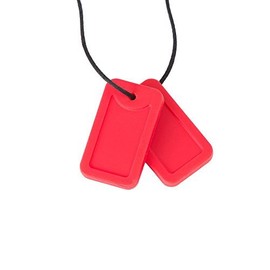 Chewigem Super Soft Dog Tag Pendant - Red | Discreet, Chewable Necklace & Sensory Chew for Anxiety Reduction & Improved Focus | Designed for Mild Mod Chewers with Sensory Processing Difficulties, Autism, ADHD, and SPD Needs.